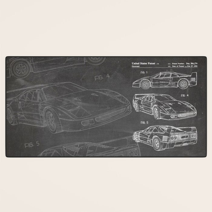 Supercar Sports Car Patent - Car Fan Classic Car Art - Black Chalkboard Desk Mat Gallery Image 3