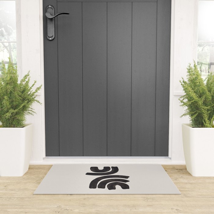 Reflection Mid Century Modern Minimalist Black Ink Painting Funky Tribal Welcome Mat Gallery Image 3