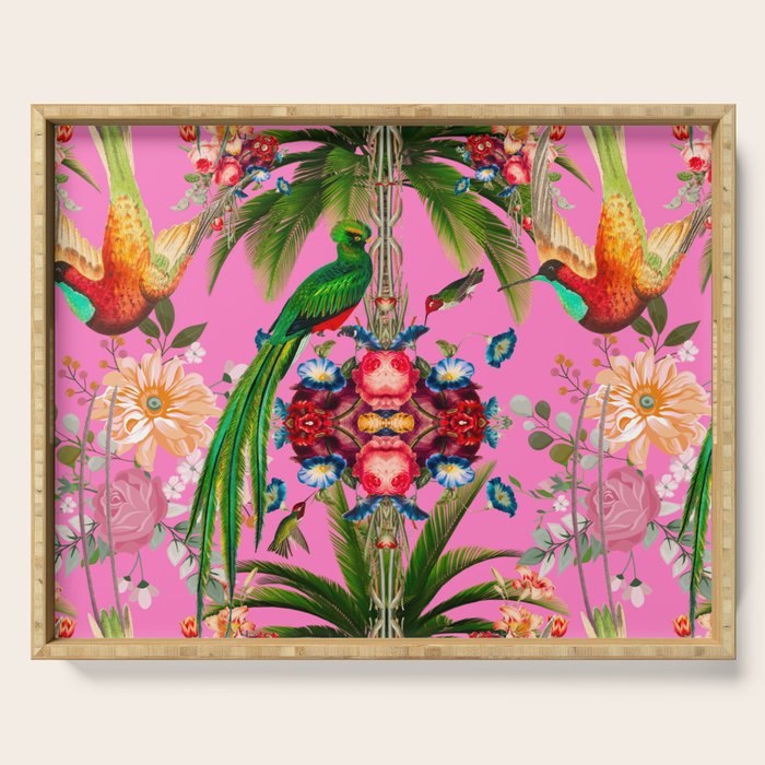 Tropical,vintage,exotic,summer,birds,hummingbird,flowers,baroque  Serving Tray Gallery Image 1