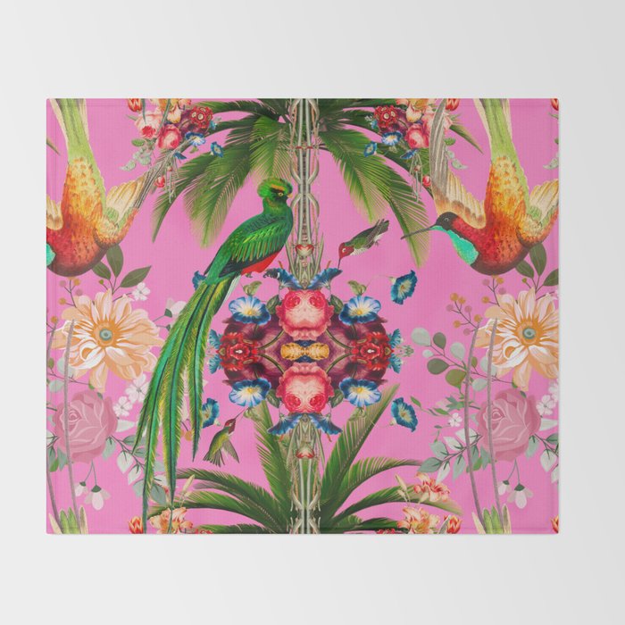 Tropical,vintage,exotic,summer,birds,hummingbird,flowers,baroque  Throw Blanket Gallery Image 2