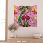 Tropical,vintage,exotic,summer,birds,hummingbird,flowers,baroque  Wall Tapestry Gallery Image 2