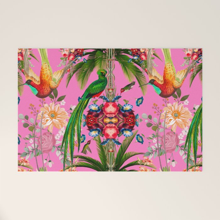 Tropical,vintage,exotic,summer,birds,hummingbird,flowers,baroque  Welcome Mat Gallery Image 1