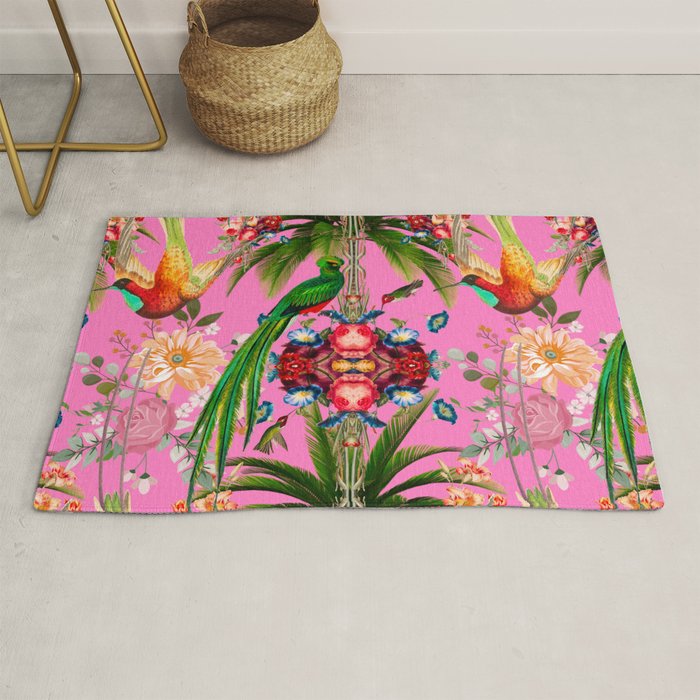 Tropical,vintage,exotic,summer,birds,hummingbird,flowers,baroque  Rug Gallery Image 1