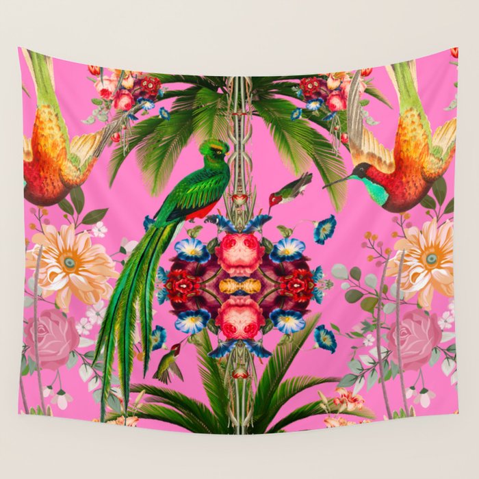 Tropical,vintage,exotic,summer,birds,hummingbird,flowers,baroque  Wall Tapestry Gallery Image 4