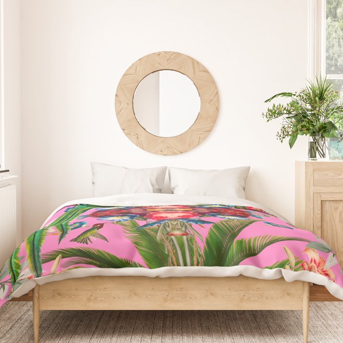 Tropical,vintage,exotic,summer,birds,hummingbird,flowers,baroque  Duvet Cover Gallery Image 3