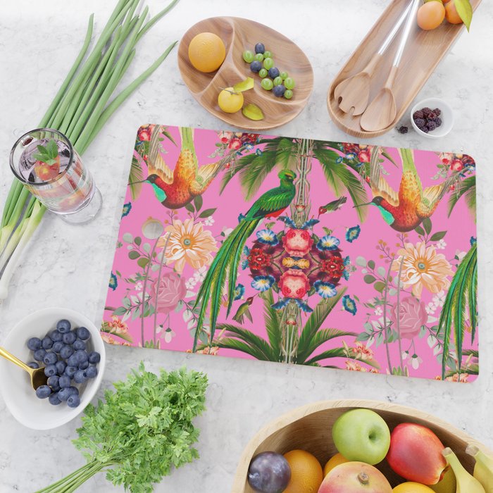 Tropical,vintage,exotic,summer,birds,hummingbird,flowers,baroque  Cutting Board Gallery Image 2