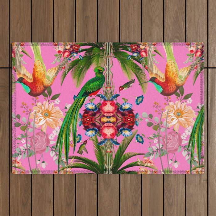 Tropical,vintage,exotic,summer,birds,hummingbird,flowers,baroque  Outdoor Rug Gallery Image 1