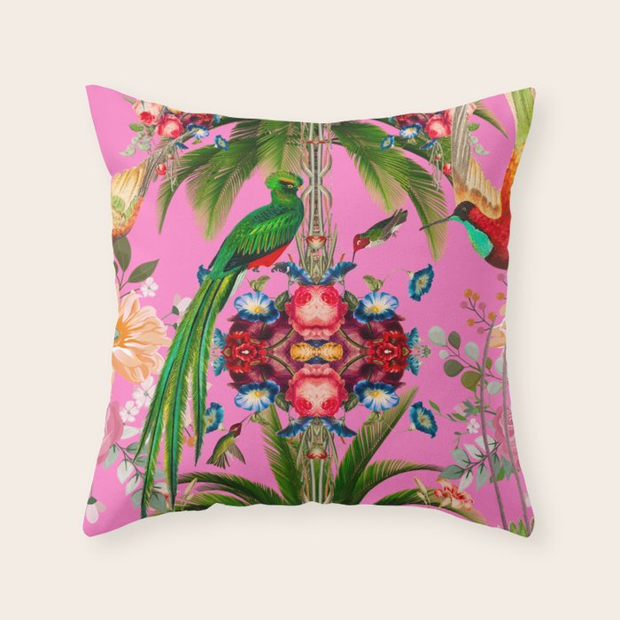 Tropical,vintage,exotic,summer,birds,hummingbird,flowers,baroque  Throw Pillow Gallery Image 6