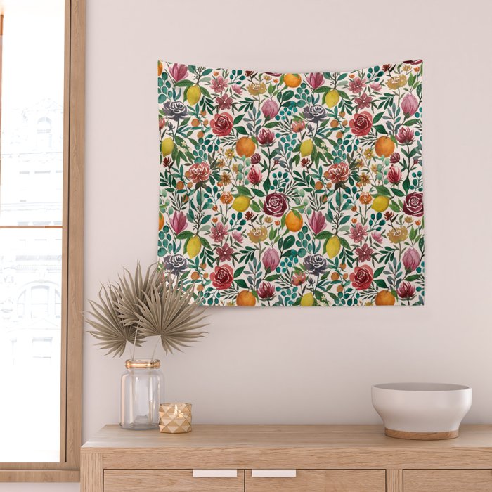 Fruit and Flowers Pattern Wall Tapestry Gallery Image 2