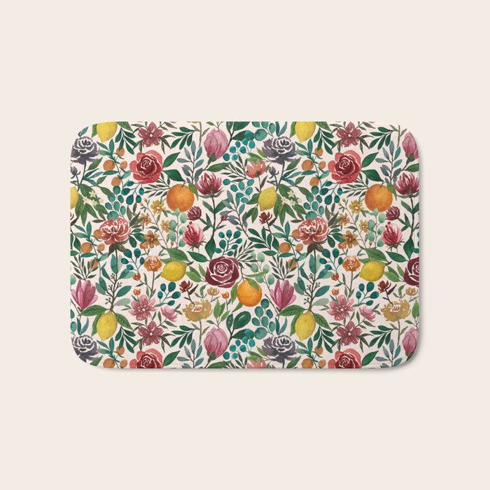 Fruit and Flowers Pattern Bath Mat
