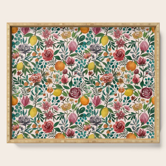 Fruit and Flowers Pattern Serving Tray Gallery Image 1