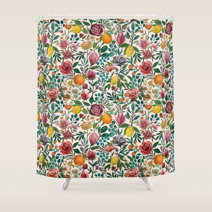 Fruit and Flowers Pattern Shower Curtain Gallery Image 1