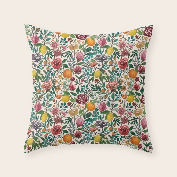 Fruit and Flowers Pattern Throw Pillow Gallery Image 1