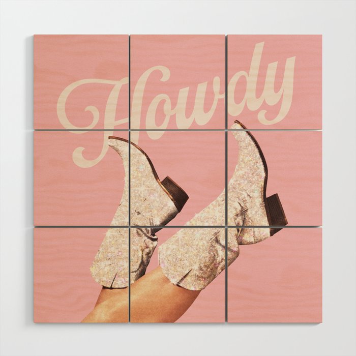 These Boots - Howdy Glitter Pink II Wood Wall Art Gallery Image 1