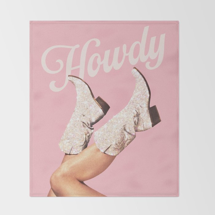 These Boots - Howdy Glitter Pink II Throw Blanket Gallery Image 2