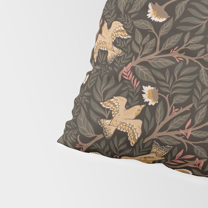 Secret Garden Spring Birds - Forest Green Pillow Sham Gallery Image 4