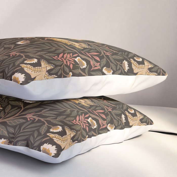 Secret Garden Spring Birds - Forest Green Pillow Sham Gallery Image 3