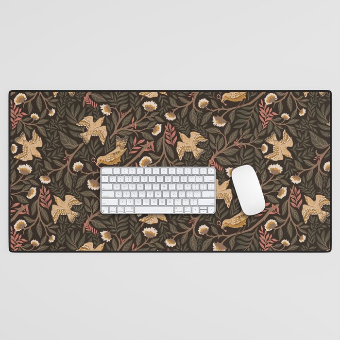 Secret Garden Spring Birds - Forest Green Desk Mat Gallery Image 1
