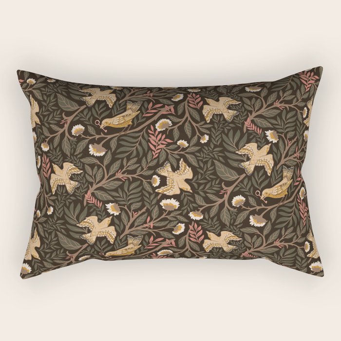 Secret Garden Spring Birds - Forest Green Rectangular Pillow Gallery Image 1