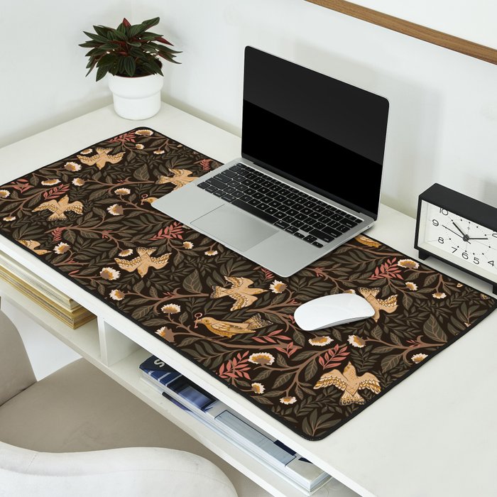 Secret Garden Spring Birds - Forest Green Desk Mat Gallery Image 2
