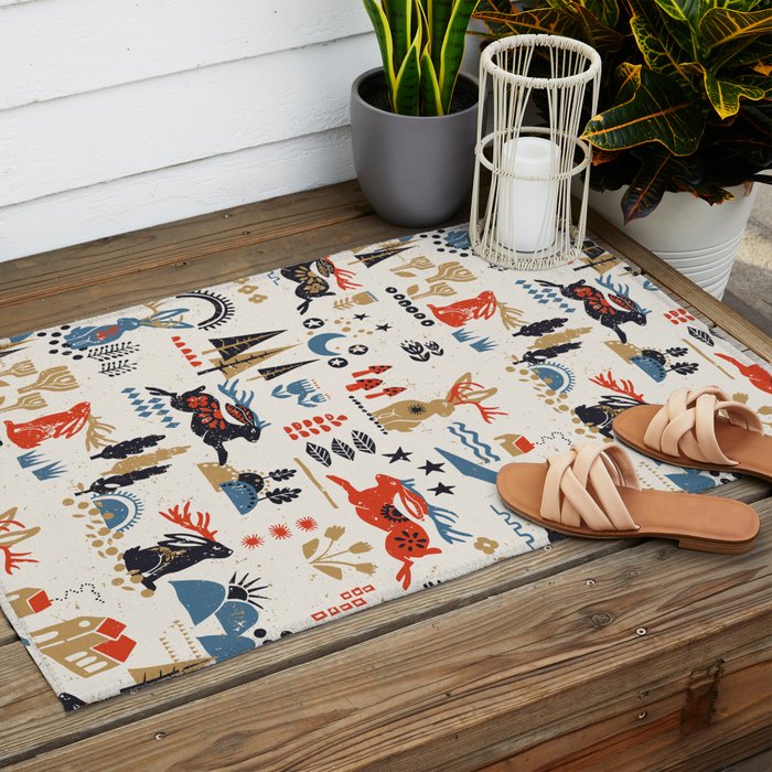 Happy nordic Wolpertinger light Outdoor Rug Gallery Image 2