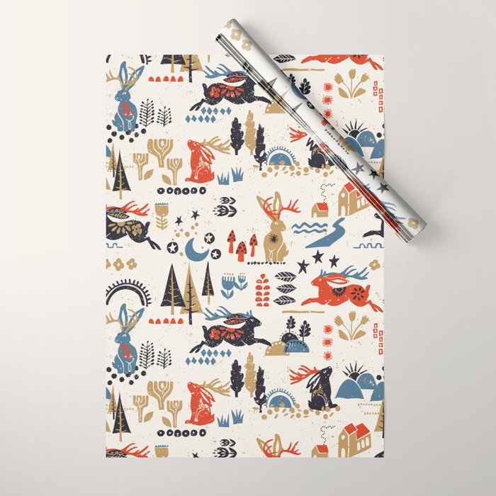 Happy nordic Wolpertinger light Wrapping Paper Gallery Image 1
