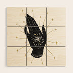 Mystic Hand with Eye - Black and Gold Ink Wood Wall Art Gallery Image 1
