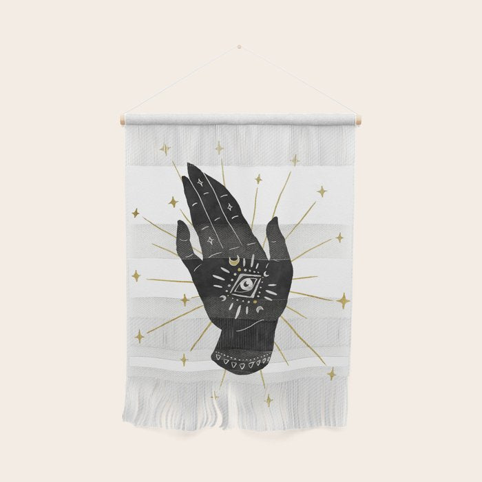 Mystic Hand with Eye - Black and Gold Ink Wall Hanging Gallery Image 1