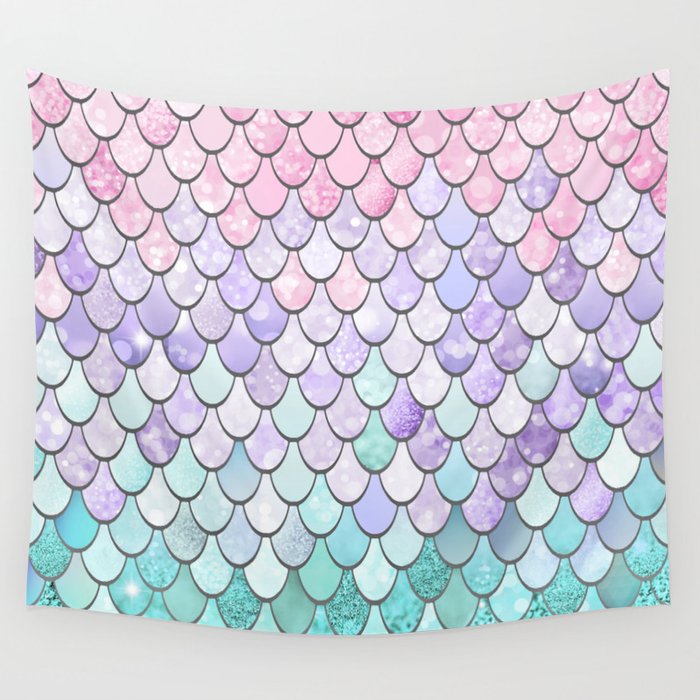 Mermaid Pastel Pink Purple Aqua Teal Wall Tapestry Gallery Image 1