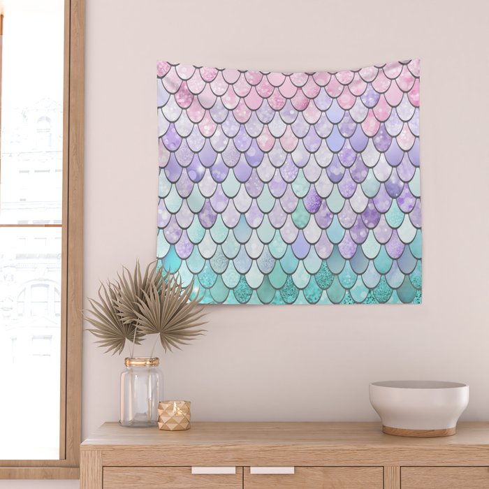 Mermaid Pastel Pink Purple Aqua Teal Wall Tapestry Gallery Image 2