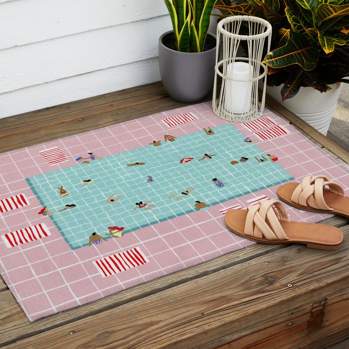 Pink Tiles Outdoor Rug Gallery Image 2