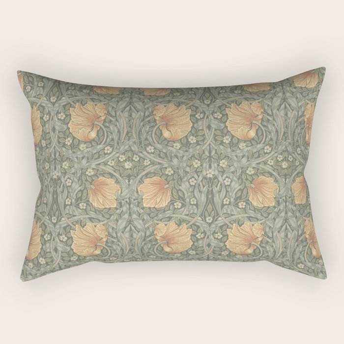 William Morris Vintage Pimpernel Peach Blue Green  Rectangular Pillow Gallery Image 1