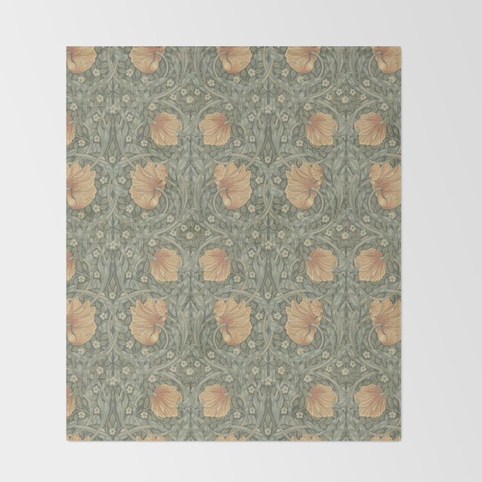 William Morris Vintage Pimpernel Peach Blue Green  Throw Blanket Gallery Image 2