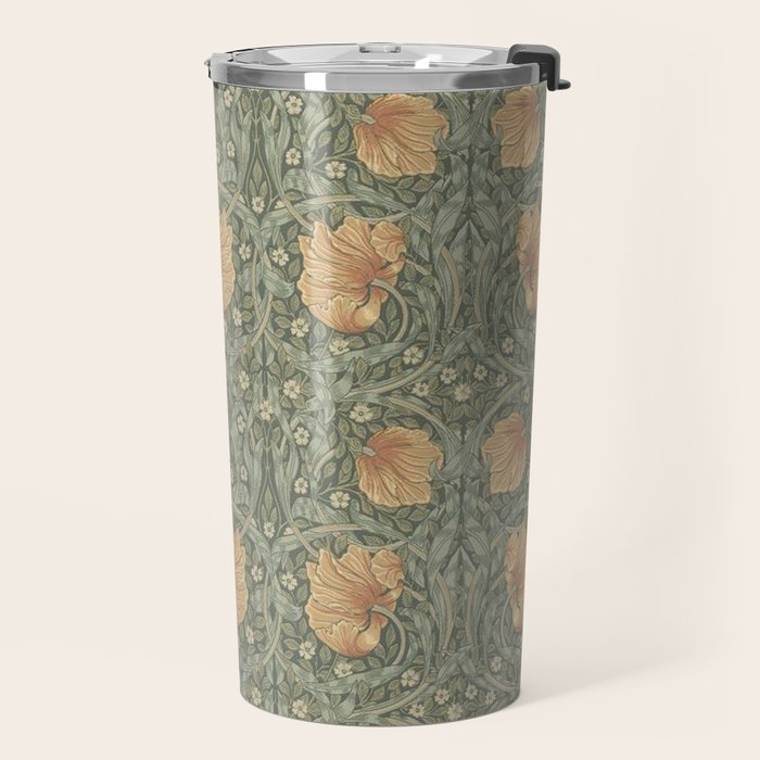 William Morris Vintage Pimpernel Peach Blue Green  Travel Mug Gallery Image 2