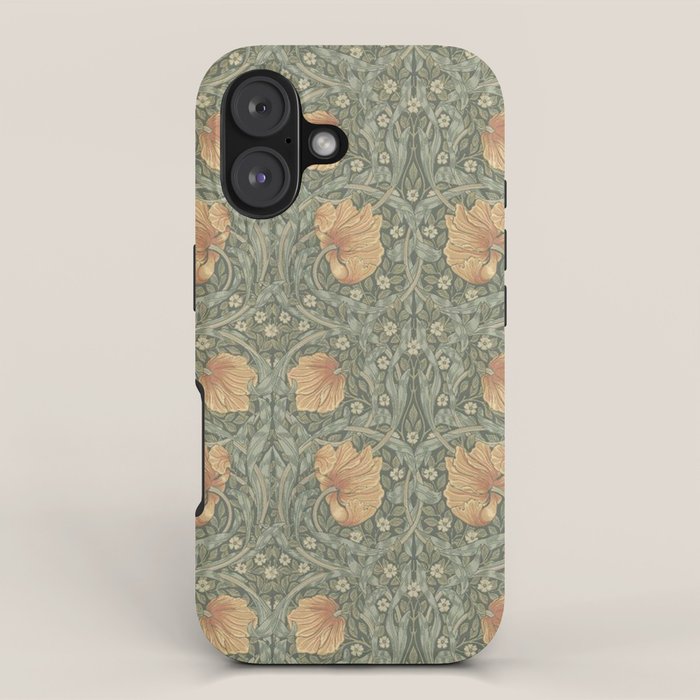 William Morris Vintage Pimpernel Peach Blue Green  iPhone Case Gallery Image 1