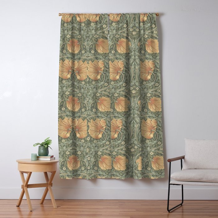 William Morris Vintage Pimpernel Peach Blue Green  Window Curtain Gallery Image 5