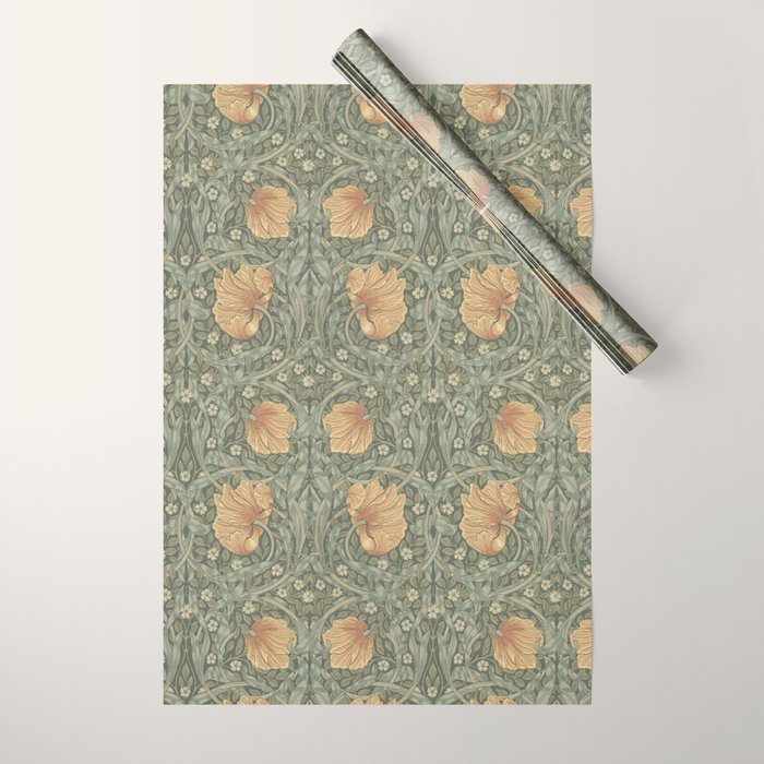 William Morris Vintage Pimpernel Peach Blue Green  Wrapping Paper Gallery Image 1