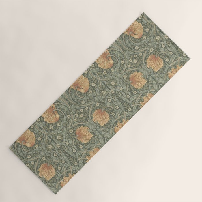 William Morris Vintage Pimpernel Peach Blue Green  Yoga Mat Gallery Image 1