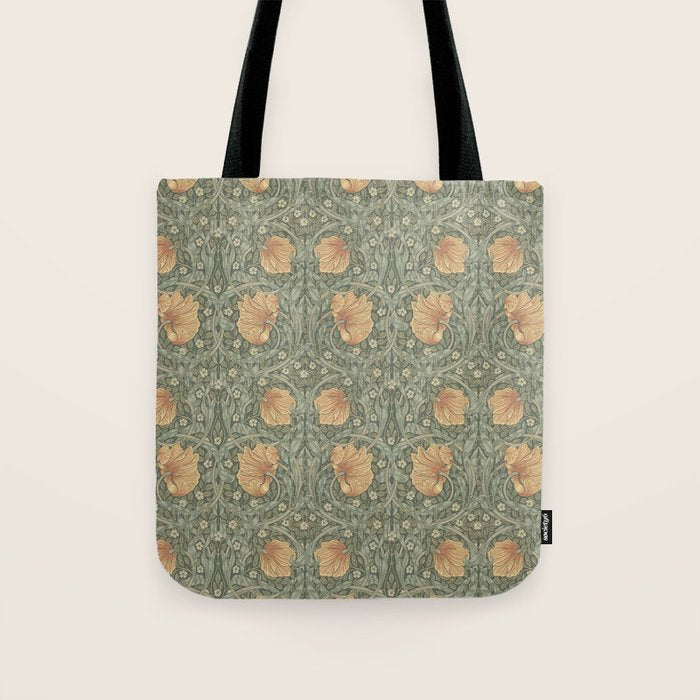 William Morris Vintage Pimpernel Peach Blue Green  Tote Bag Gallery Image 1