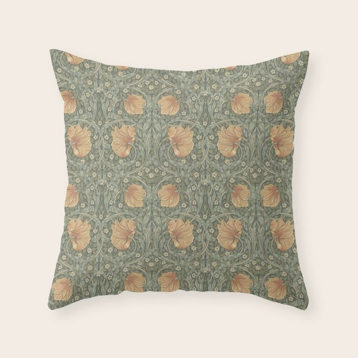 William Morris Vintage Pimpernel Peach Blue Green  Throw Pillow Gallery Image 6