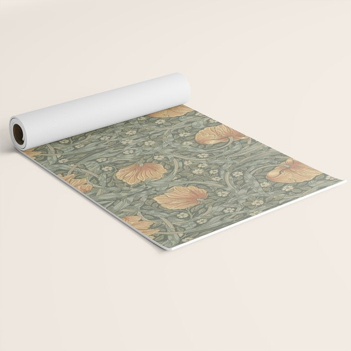 William Morris Vintage Pimpernel Peach Blue Green  Yoga Mat Gallery Image 2