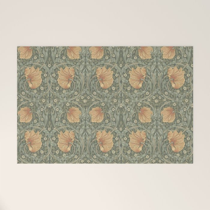 William Morris Vintage Pimpernel Peach Blue Green  Welcome Mat Gallery Image 1