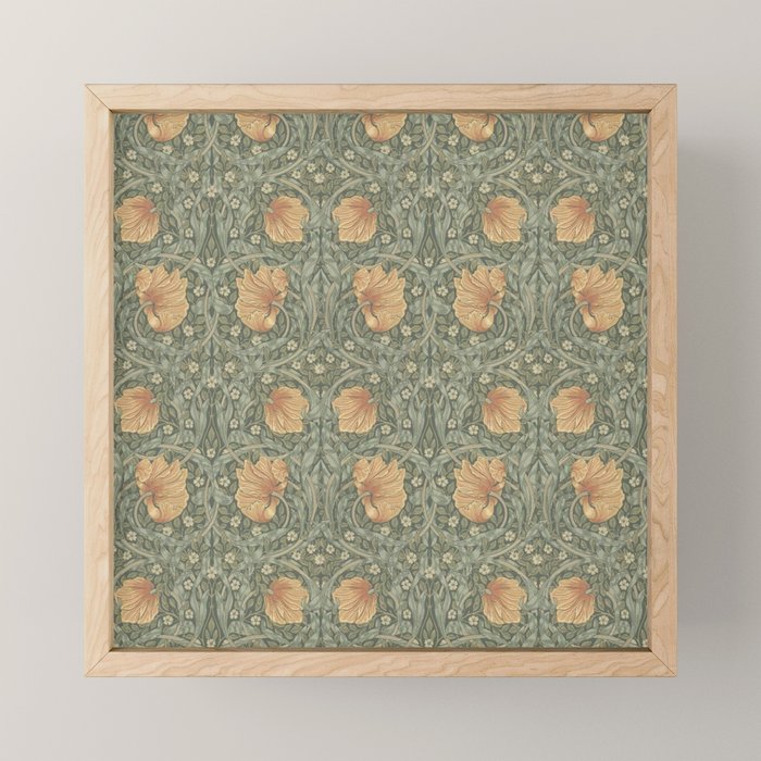 William Morris Vintage Pimpernel Peach Blue Green  Mini Art Print Gallery Image 1