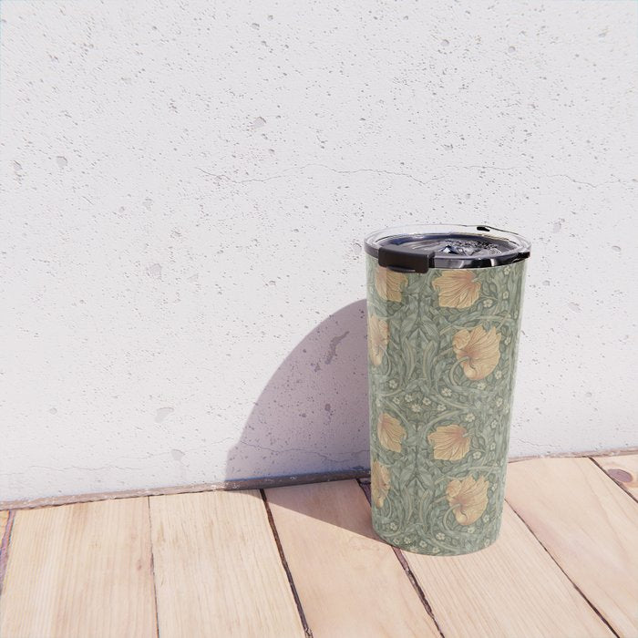 William Morris Vintage Pimpernel Peach Blue Green  Travel Mug Gallery Image 4