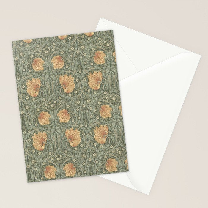 William Morris Vintage Pimpernel Peach Blue Green  Stationery Card Gallery Image 2