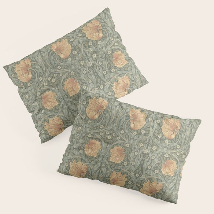 William Morris Vintage Pimpernel Peach Blue Green  Pillow Sham Gallery Image 1