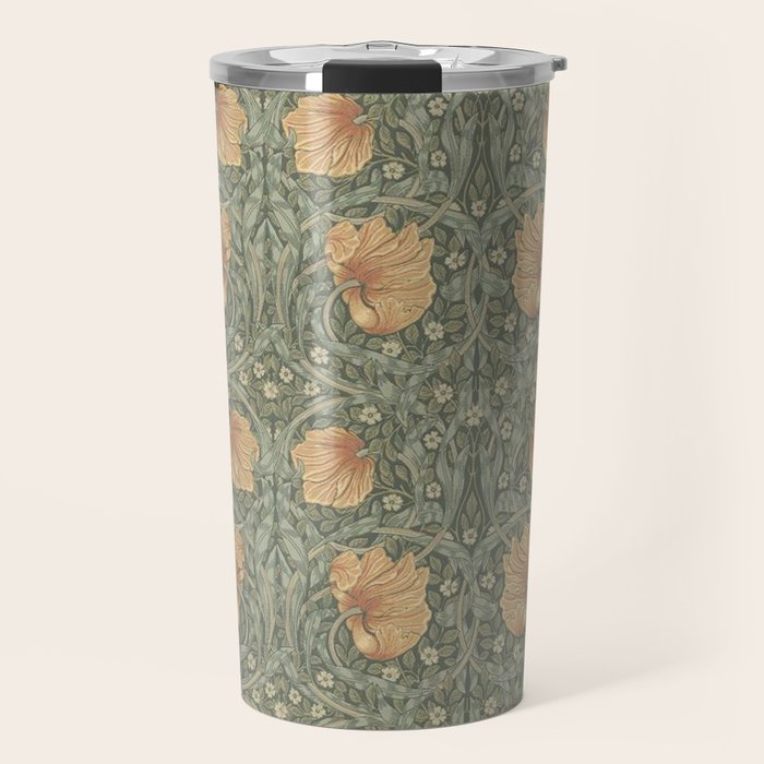 William Morris Vintage Pimpernel Peach Blue Green  Travel Mug Gallery Image 1