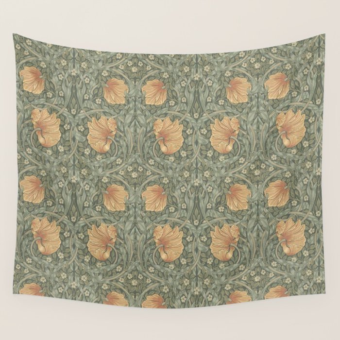 William Morris Vintage Pimpernel Peach Blue Green  Wall Tapestry Gallery Image 1