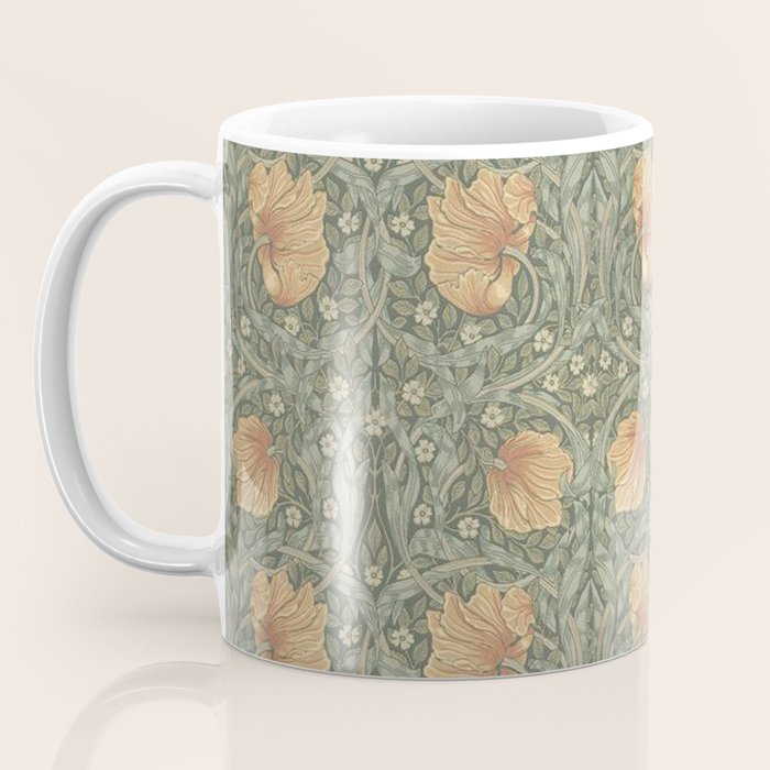 William Morris Vintage Pimpernel Peach Blue Green  Coffee Mug Gallery Image 3