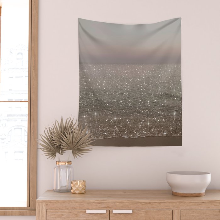 Beach Ocean Glitter Wall Tapestry Gallery Image 2
